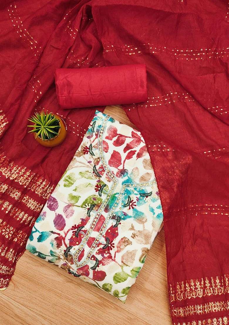 White Printed Blended Straight Kurta Set - Indya