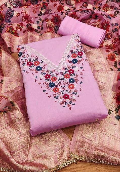 Pink Embroidered Poly Blend Kurta Set