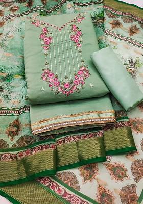 Green Embroidered Silk Kurta Set