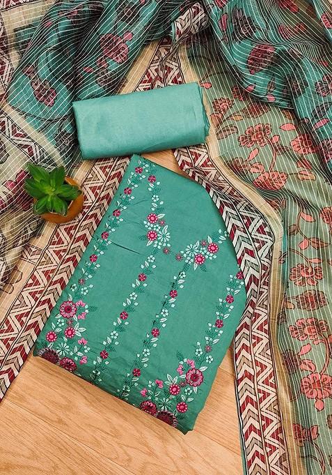 Sea Green Embroidered Poly Blend Kurta Set