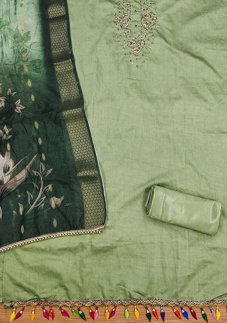 Lime Green Embellished Poly Blend Kurta Set - Indya