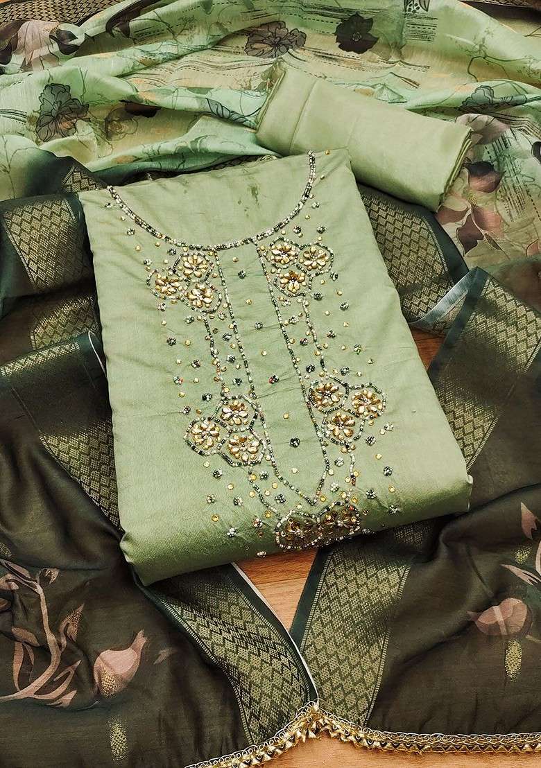 Lime Green Embellished Poly Blend Kurta Set - Indya