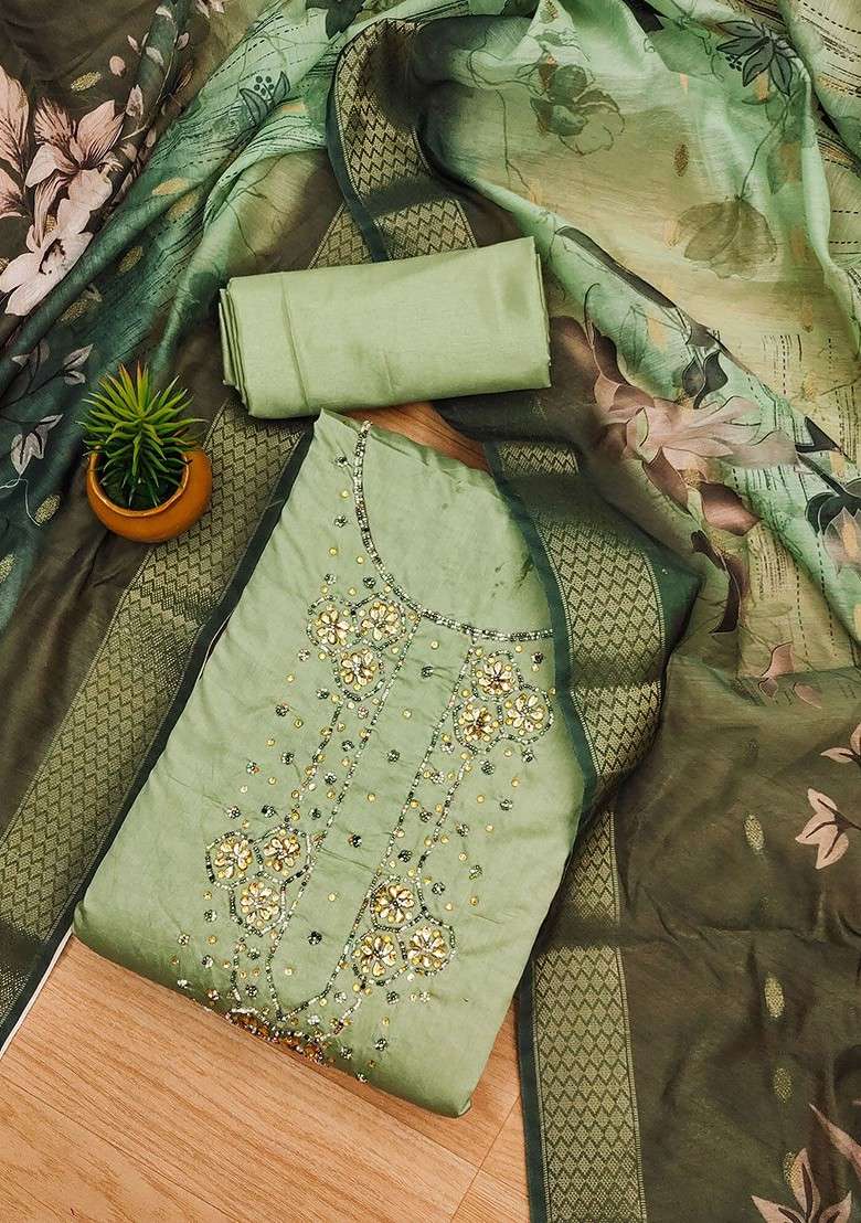 Lime Green Embellished Poly Blend Kurta Set - Indya