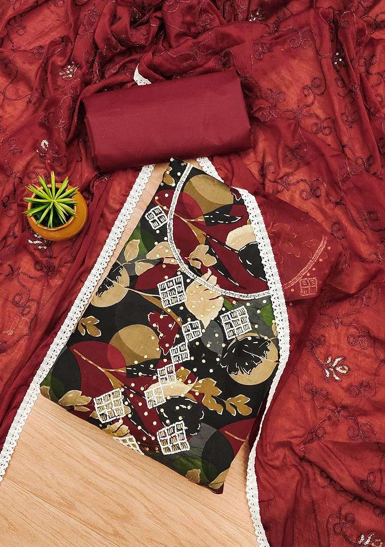 Maroon Embellished Poly Blend Kurta Set - Indya