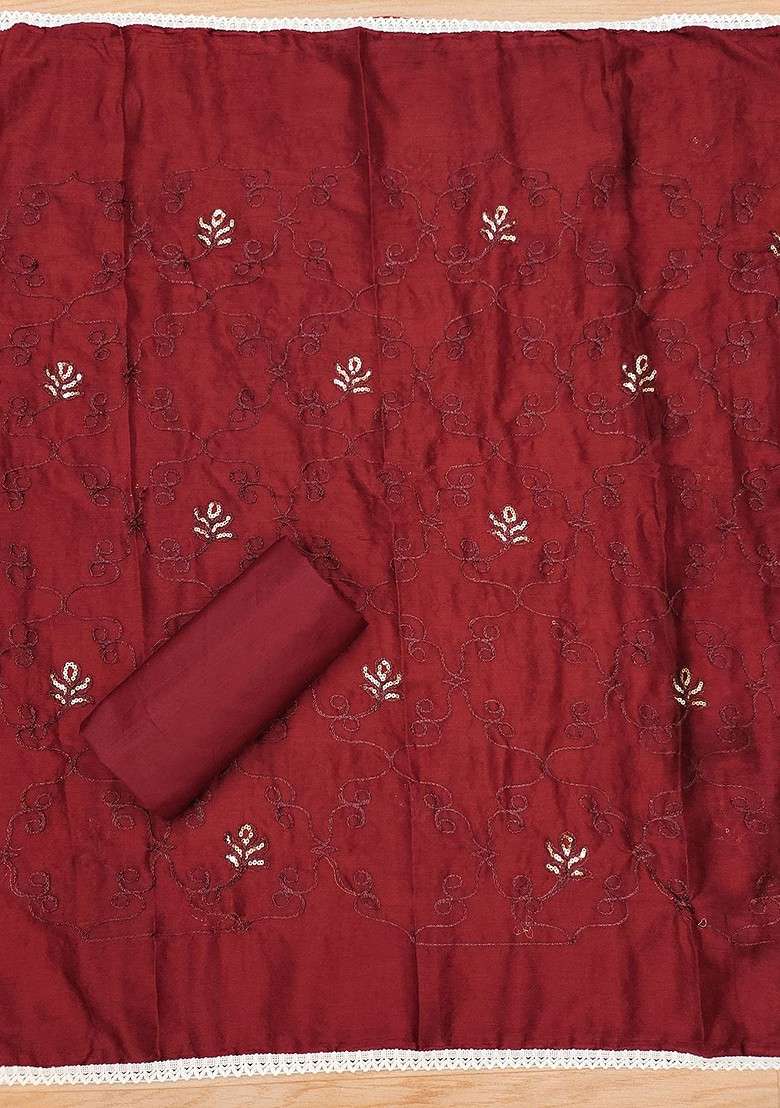 Maroon Embellished Poly Blend Kurta Set - Indya