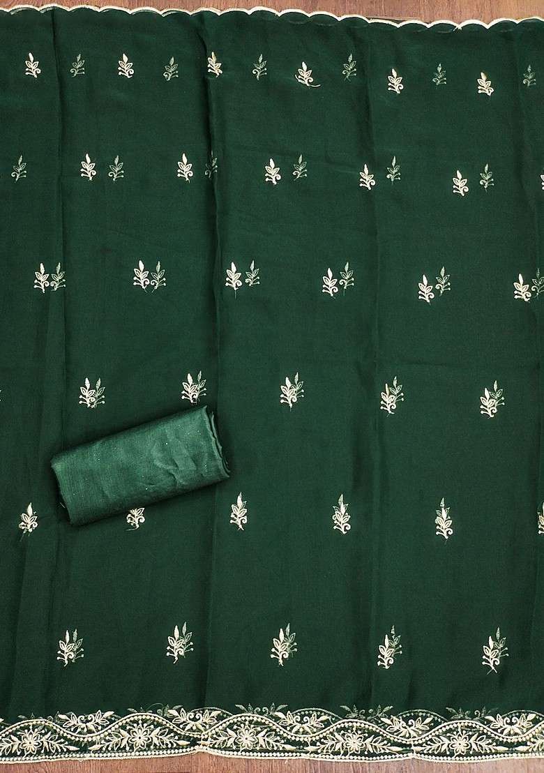 Green Embroidered Georgette Straight Kurta Set - Indya