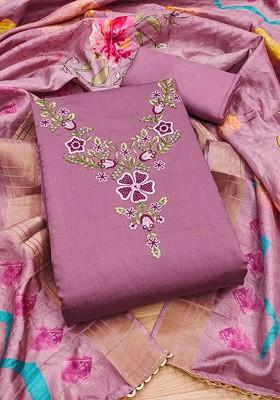 Purple Embroidered Poly Blend Kurta Set
