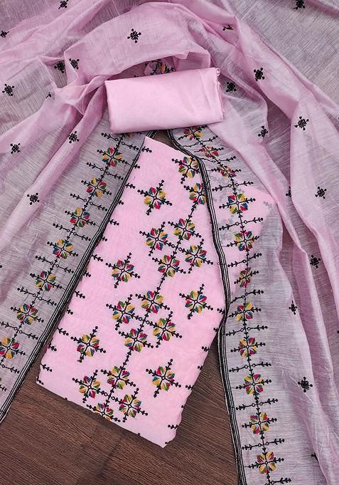 Pink Embroidered Poly Blend Kurta Set