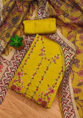 Lime Green Embellished Poly Blend Kurta Set