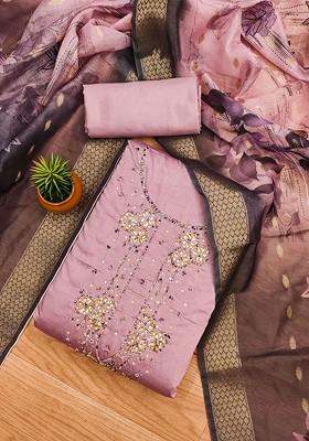 Lavender Embellished Poly Blend Kurta Set