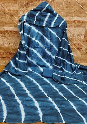 Blue Tie And Dye Print Poly Blend Kurta Set