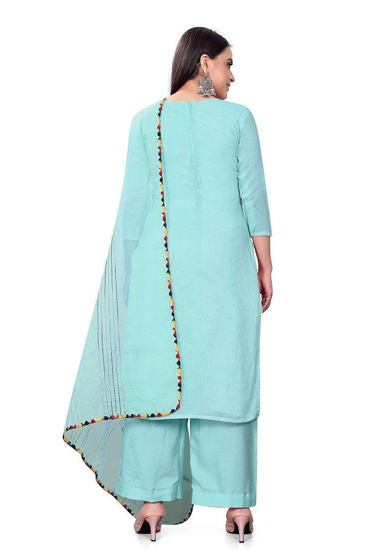 Sea Green Striped Poly Straight Kurta Set - Indya