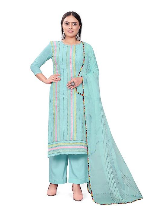 Sea Green Striped Poly Straight Kurta Set