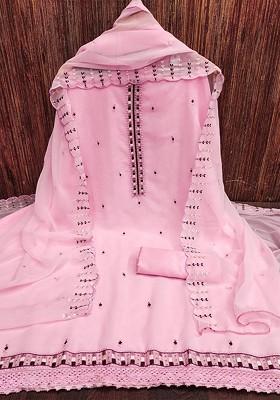 Pink Mirror Work Blended Straight Kurta Set