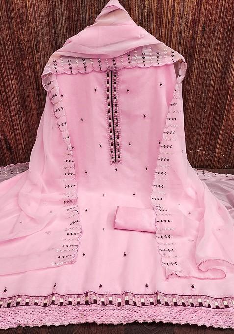 Pink Embroidered Poly Blend Kurta Set