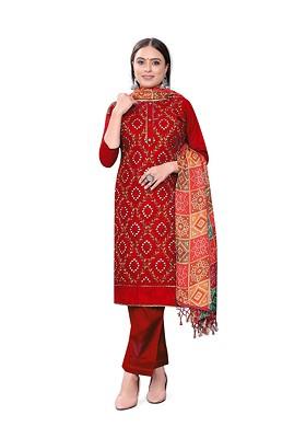 Red Embroidered Cotton Kurta Set
