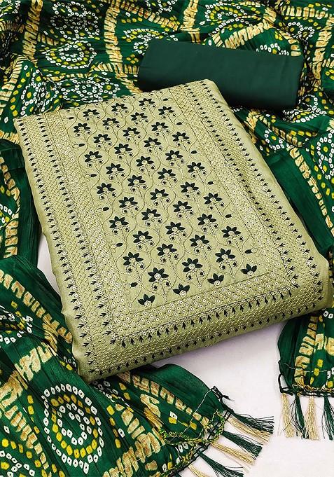 Green Bandhani Blended Straight Kurta Set