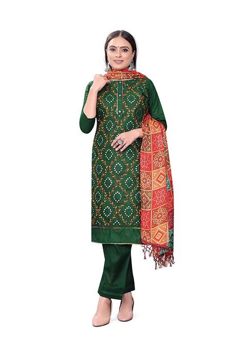 Green Bandhani Blended Straight Kurta Set