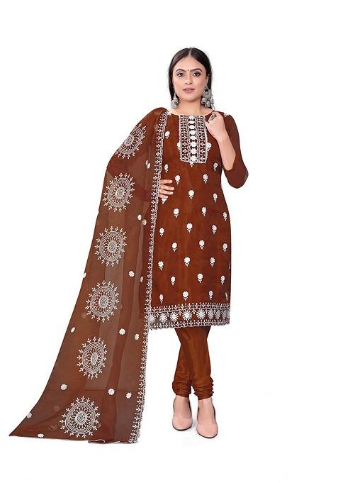 Rust Embroidered Organza Pakistani Suit Set