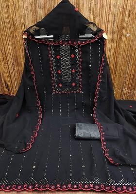 Black Embroidered Silk Georgette Kurta Set