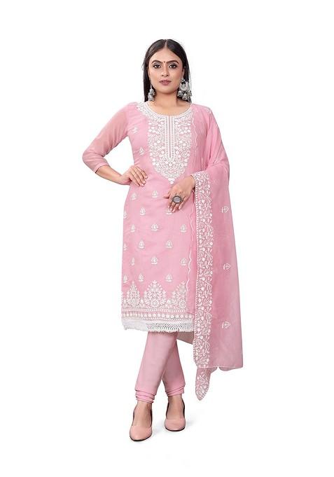 Pink Embroidered Poly Blend Kurta Set