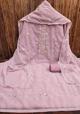 Pink Embellished Poly Blend Kurta Set