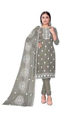 Grey Embroidered Organza Kurta Set
