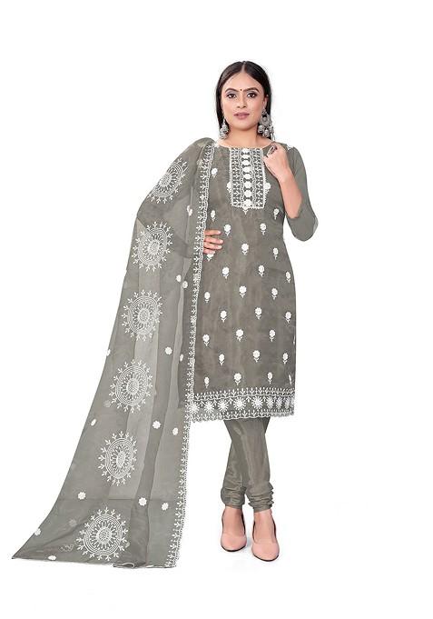 Grey Embroidered Organza Kurta Set