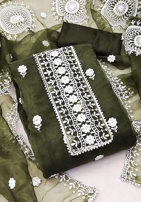 Green Embroidered Organza Kurta Set