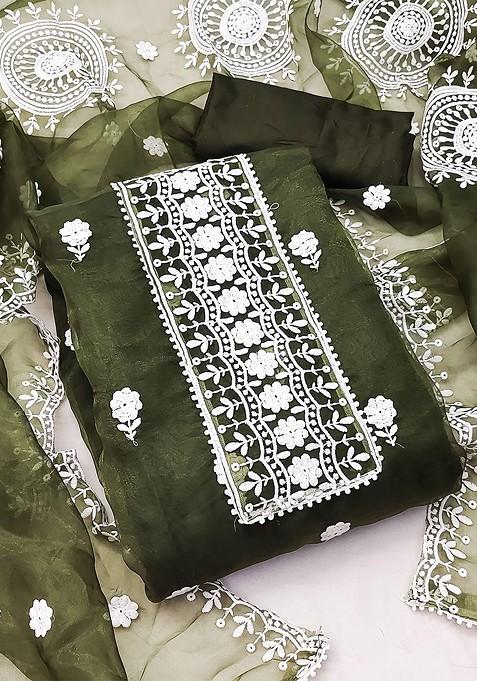 Green Embroidered Organza Kurta Set
