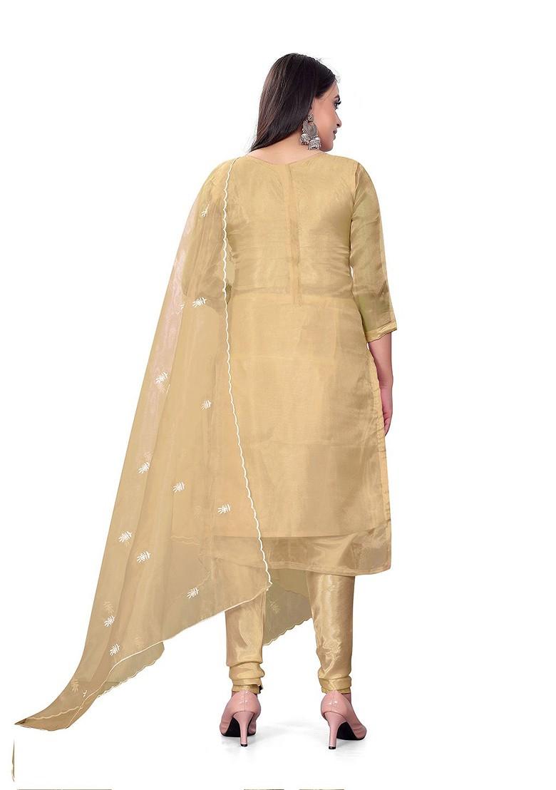 Beige Embroidered Organza Kurta Set - Indya