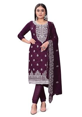 Purple Embroidered Poly Blend Kurta Set
