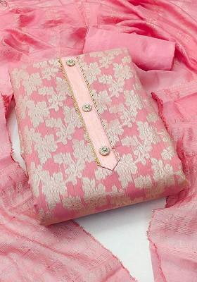 Pink Woven Jacquard Kurta Set