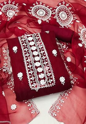 Maroon Embroidered Organza Kurta Set