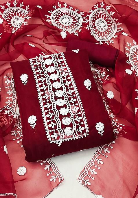 Maroon Embroidered Organza Kurta Set
