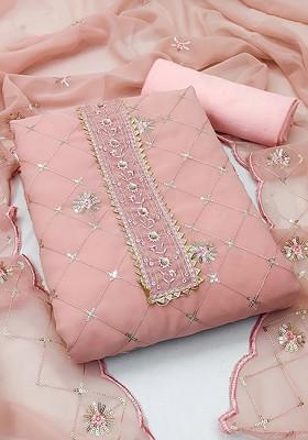 Peach Embellished Silk Georgette Kurta Set