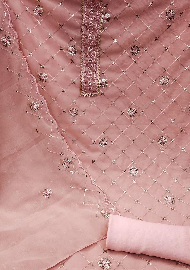 Peach Embellished Silk Georgette Kurta Set - Indya