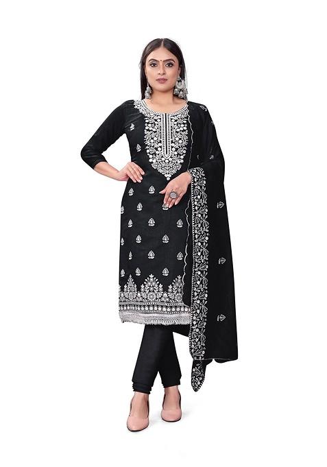 Black Embroidered Poly Blend Kurta Set