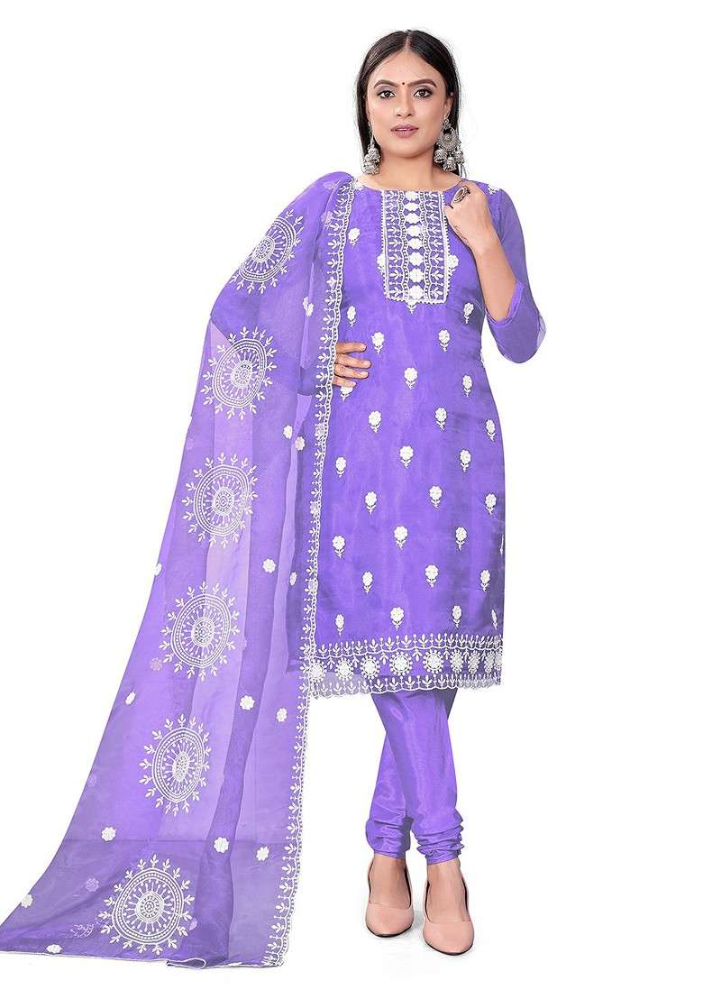 Purple Embroidered Poly Blend Kurta Set - Indya