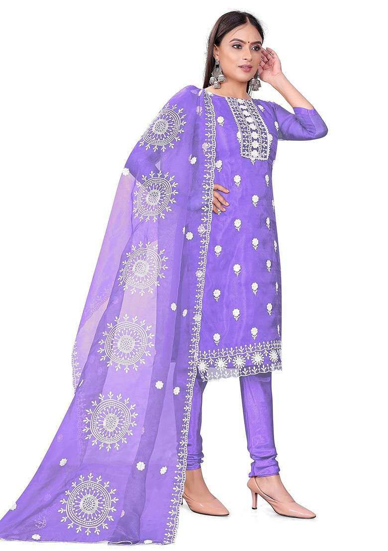 Purple Embroidered Poly Blend Kurta Set - Indya
