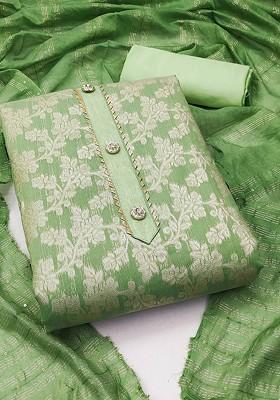 Green Woven Poly Blend Kurta Set