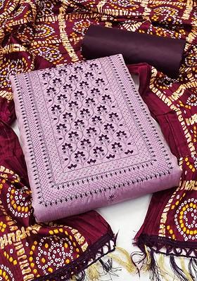 Purple Embroidered Poly Blend Kurta Set