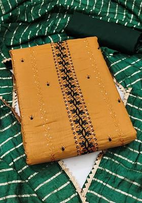 Mustard Embroidered Poly Blend Kurta Set