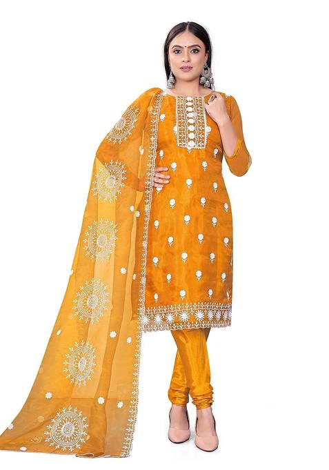 Yellow Embroidered Organza Kurta Set