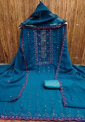Blue Embroidered Silk Georgette Kurta Set