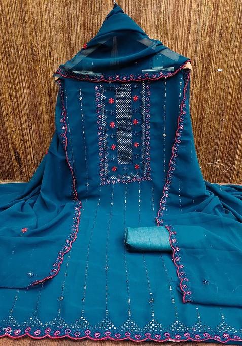 Blue Embroidered Silk Georgette Kurta Set