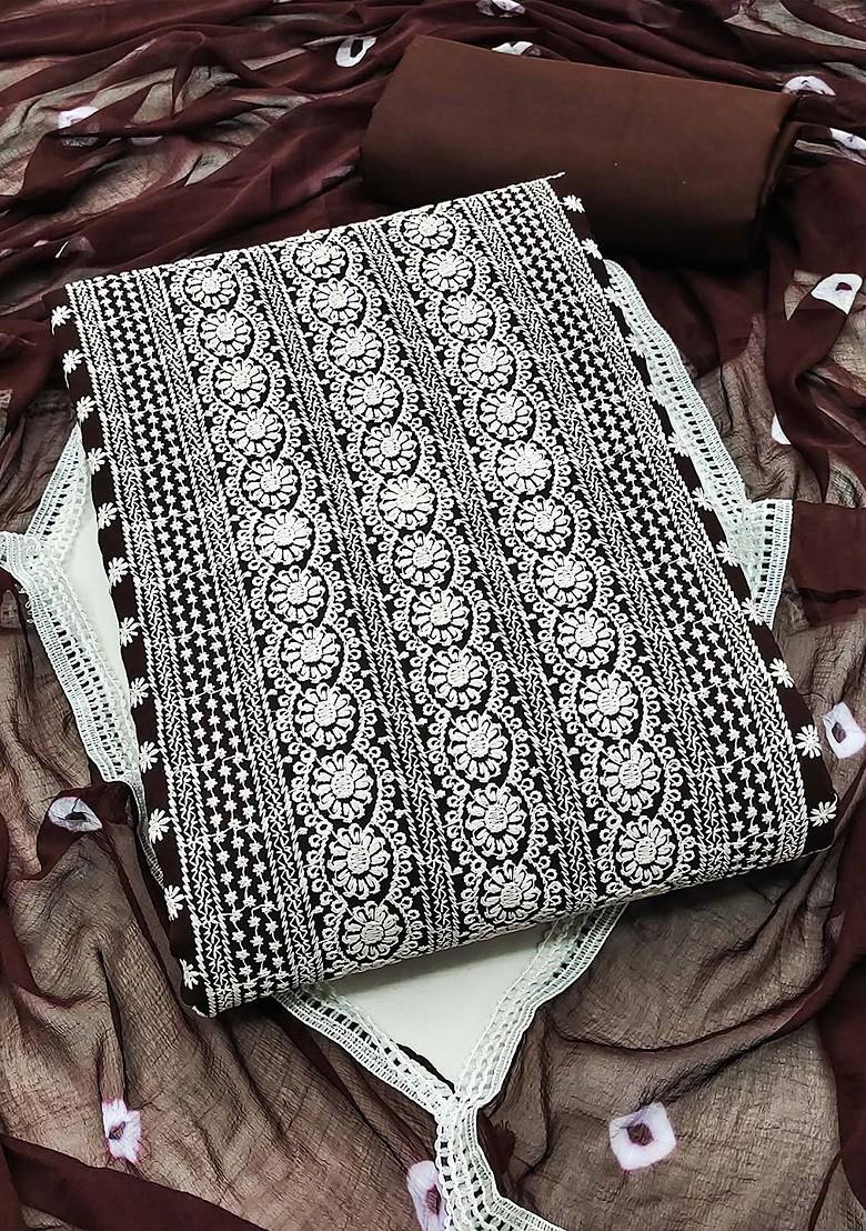 Brown Embroidered Poly Blend Kurta Set - Indya