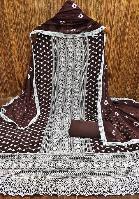 Brown Embroidered Poly Blend Kurta Set