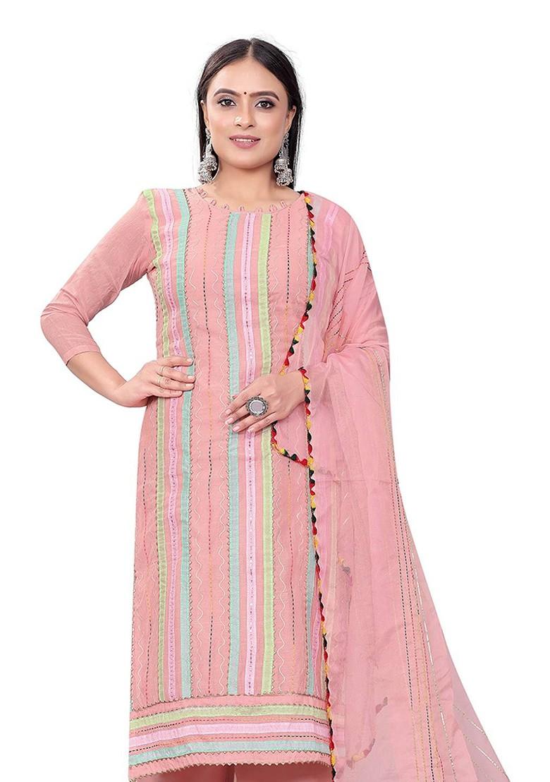 Pink Embroidered Cotton Kurta Set