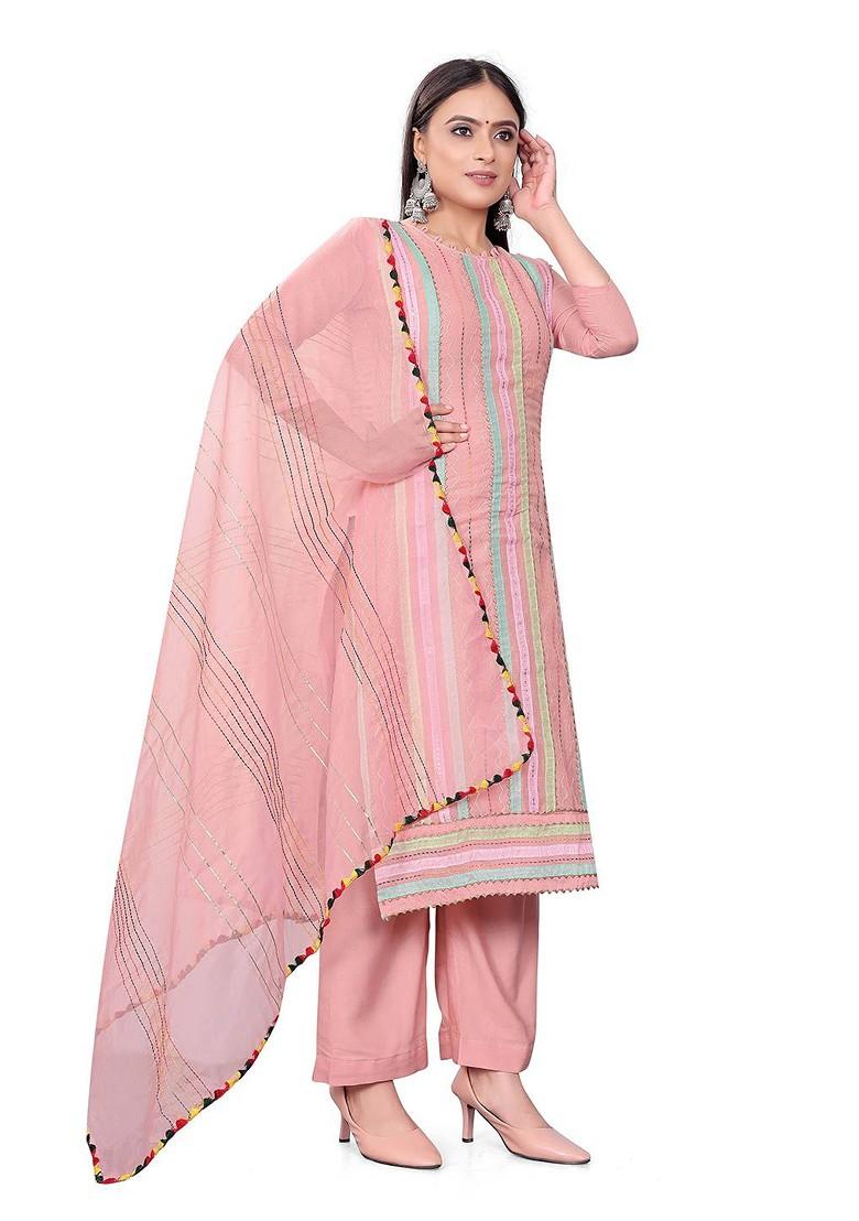 Pink Embroidered Cotton Kurta Set